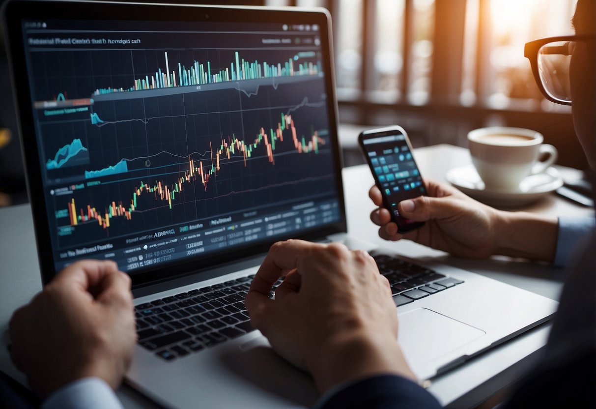 A group of people surrounded by financial charts and graphs, discussing the potential risks and benefits of mutual funds