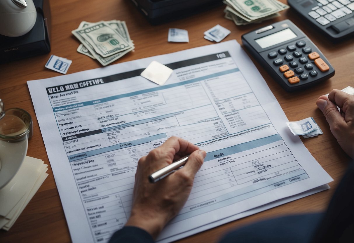 A person carefully weighing options between snowball and avalanche debt repayment strategies, surrounded by credit card statements and financial planning tools